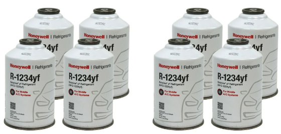 Honeywell R-1234yf, Eight 8 ounce Cans (TWO CASES) (Brand may vary between Honeywell or National Refrigerants)