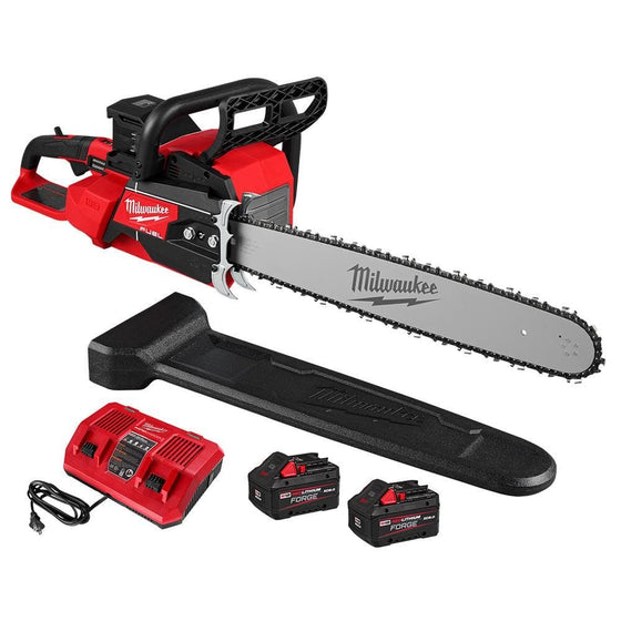 Milwaukee M18 FUEL 18V Brushless Cordless 20 in. Dual Battery Chainsaw Kit with 8.0 Ah FORGE Batteries, Dual Bay Rapid Charger 2827-22